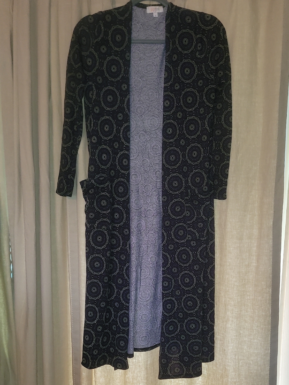 LuLaRoe Purple and Black Paisley Open-Front Sarah Cardigan